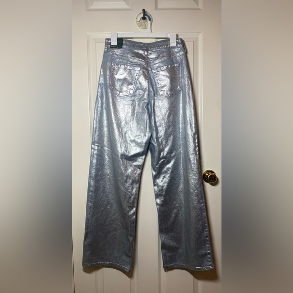 NWT wild fable High Rise Wide Leg Coated Jeans Metallic Silver - Picture 5 of 10